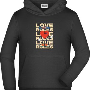 Soultex Hoodie Kapuzenpullover für Kinder Farbe Schwarz mit Aufdruck Herz Love Rules funky groovy